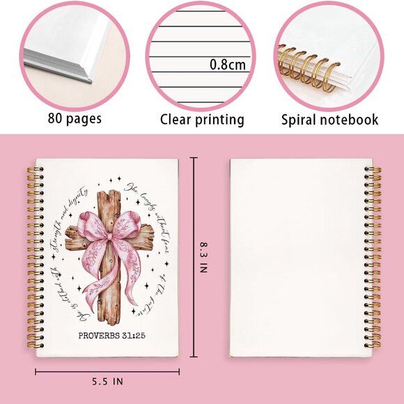 Christian Bible Journal Women Pink Bow Spiral Notebook for Note Taking Prayer - Picture 3 of 7